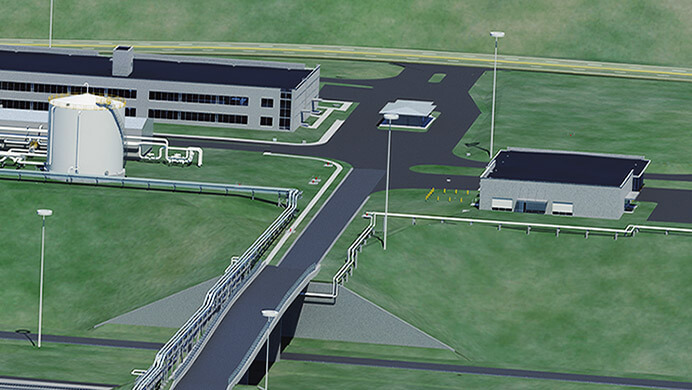 A digital render of the main site entrance