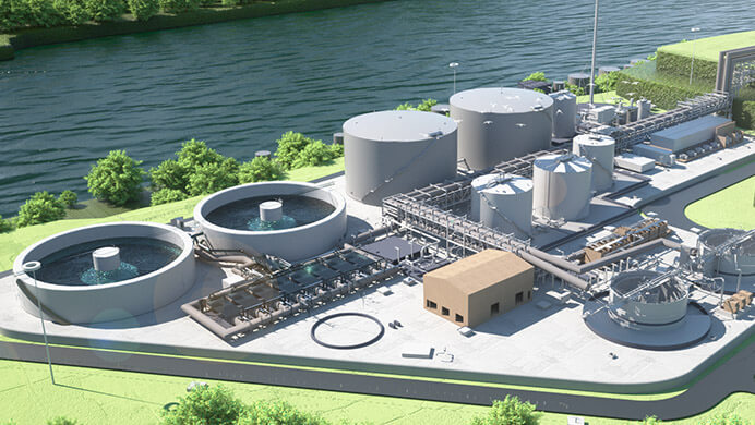 A digital render of a waste water treatment plant