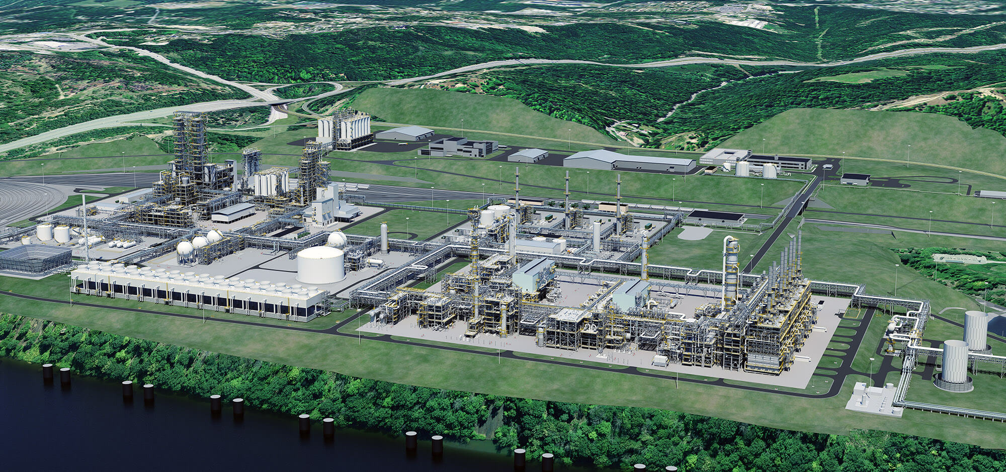 A digital render of a chemicals plant