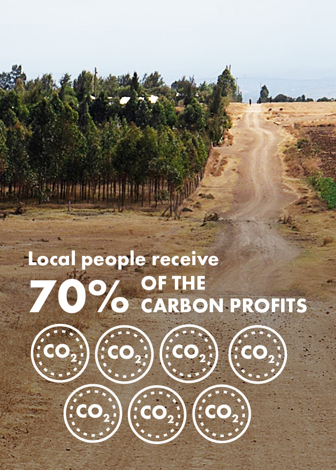 Infographic stating 'Local people receive 70% of the carbon profits'