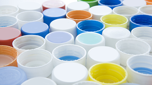 Multi-coloured bottle caps