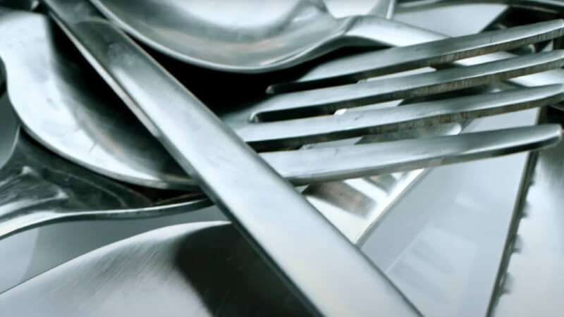 Close up of steel cutlery